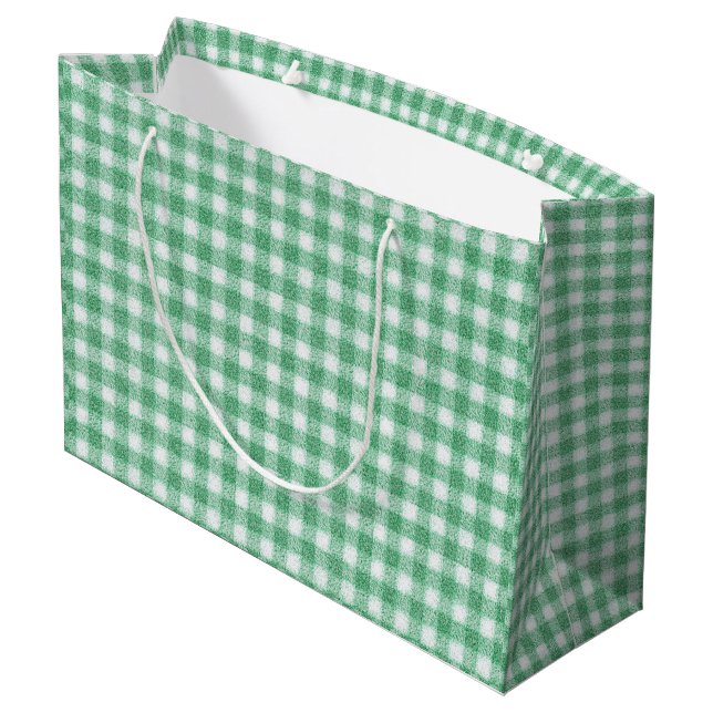 Gingham in Nappalindgrün  Große Geschenktüte (Rückseite Schrägansicht)