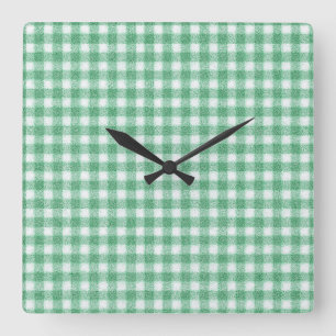 Gingham in Nappalindgrün Quadratische Wanduhr
