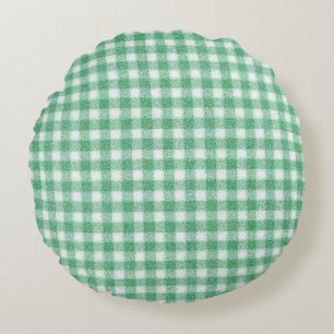 Gingham in Nappalindgrün Rundes Kissen
