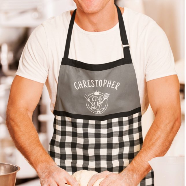 Gingham  Individueller Name König des Grills Schürze (Von Creator hochgeladen)