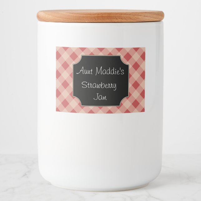 Gingham Jar Kitchen Labels Geschenkstempel Lebensmitteletikett (Vorderseite)