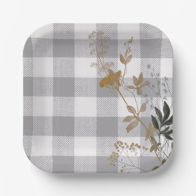 Gingham Kariert Country Farmhouse Pappteller (Vorderseite)