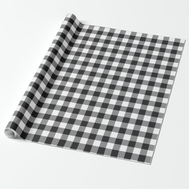 Gingham Kariert Schwarz-weiß Rustikale Moderne Geschenkpapier (Ungerollt)