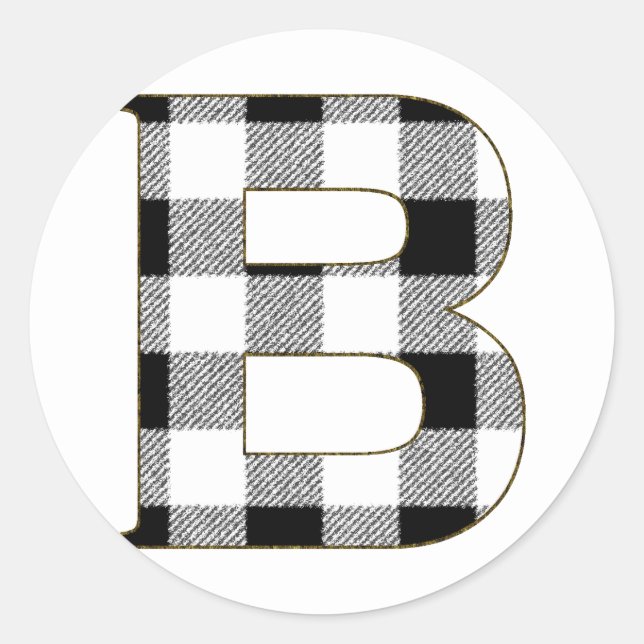 Gingham Karo B Runder Aufkleber (Vorderseite)