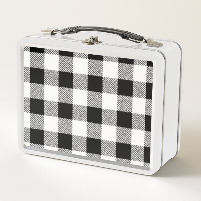 Gingham Karo Black Metall Lunch Box (Vorderseite)