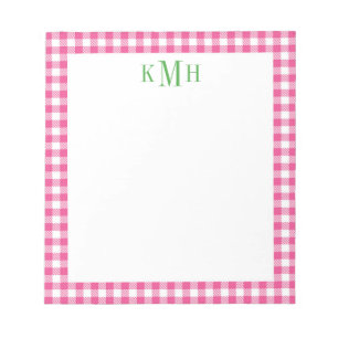 Gingham Karo Border Bright Pink Notepad Notizblock