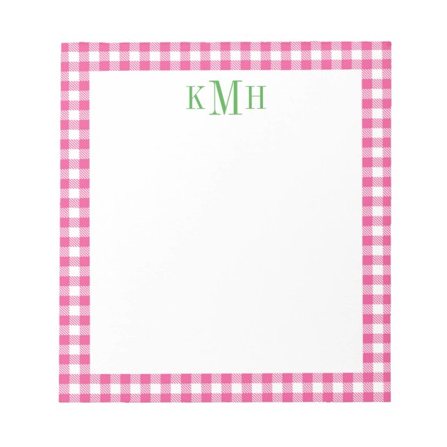 Gingham Karo Border Bright Pink Notepad Notizblock (Vorderseite)