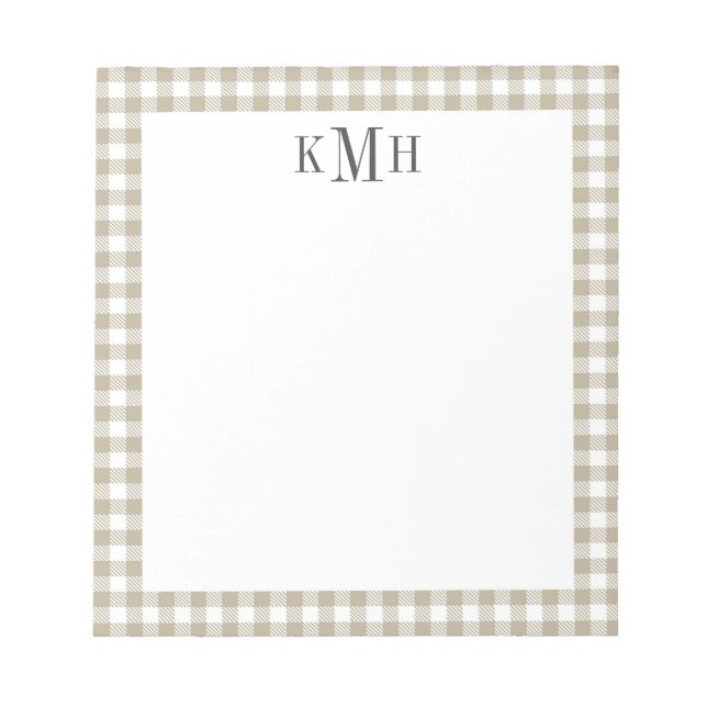 Gingham Karo Border Tan Notepad Notizblock (Vorderseite)