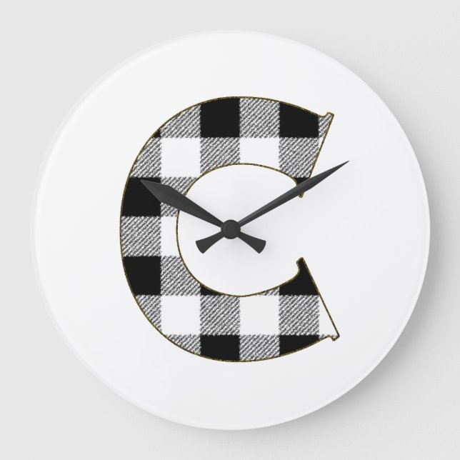 Gingham-Karo C Große Wanduhr (Vorderseite)