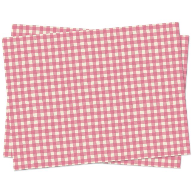 Gingham Karo Cherry Pink Cream Seidenpapier (Pretty cherry pink and cream hand drawn summer gingham check plaid gift wrapping tissue paper)
