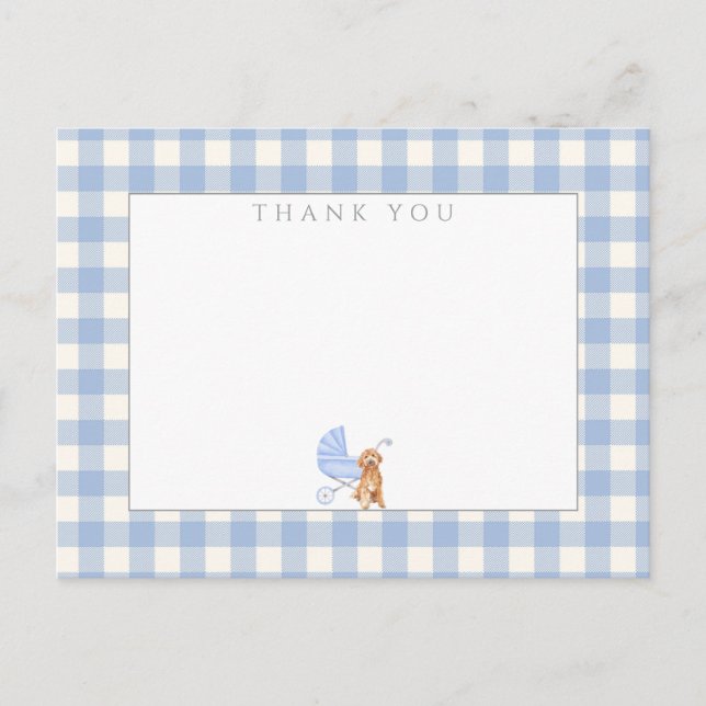 Gingham Karo Dog Baby Shower Danke Postkarte (Vorderseite)