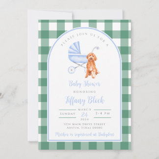 Gingham Karo Dog Boy Baby Shower Einladung