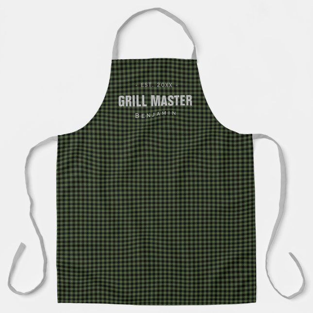 Gingham Karo Grillmeister personalisiert Schürze (Vorderseite)