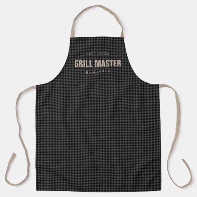 Gingham Karo Grillmeister personalisiert Schürze (Vorderseite)