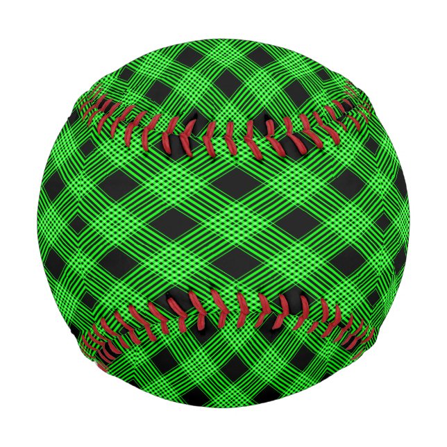 Gingham-Karo Grün-Schwarzes Muster Baseball (Vorderseite)
