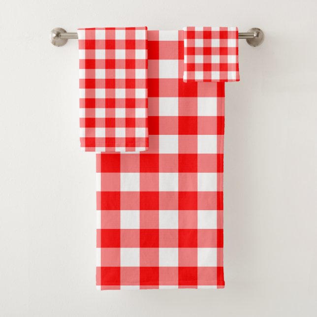 Gingham-Karo in Rot und Weiß Badhandtuch Set (Insitu)