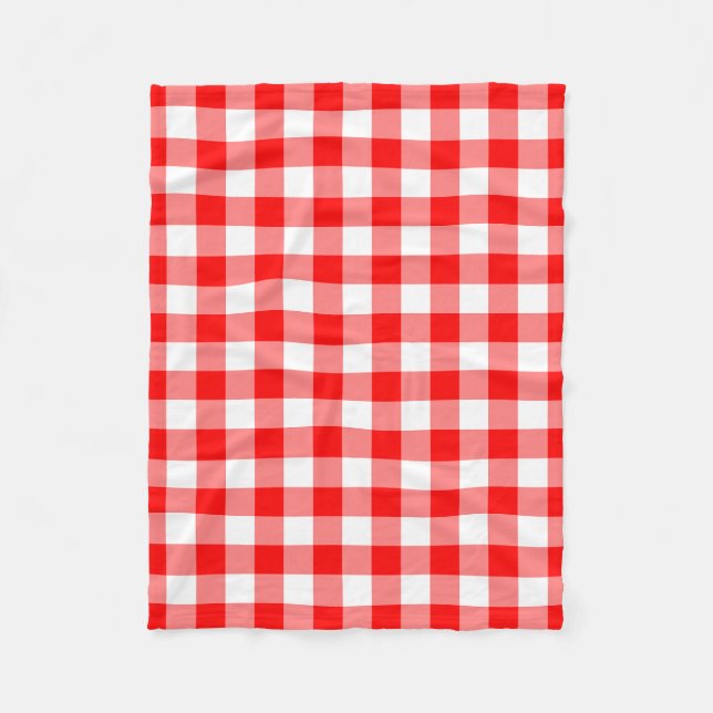 Gingham-Karo in Rot und Weiß Fleecedecke (Vorderseite)