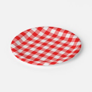 Gingham-Karo in Rot und Weiß Pappteller