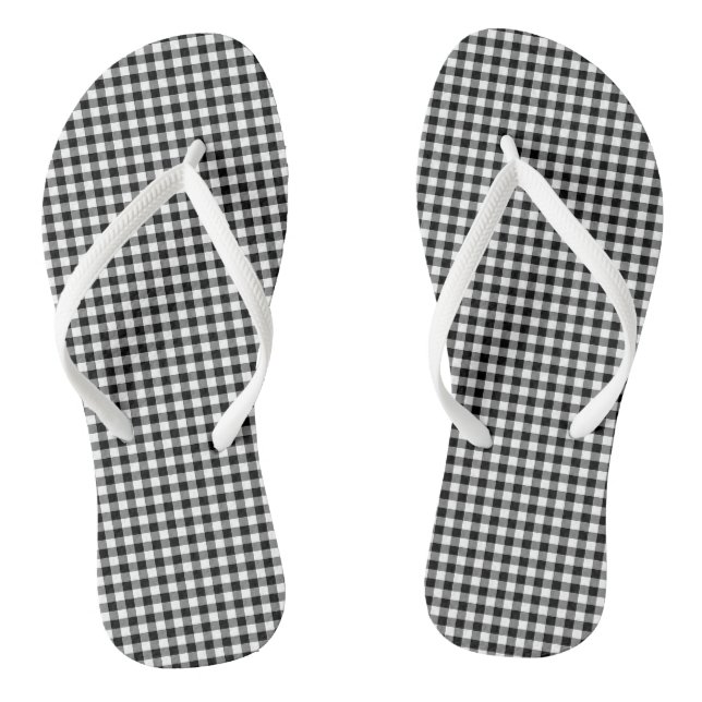Gingham-Karo in Schwarz und Weiß Flip Flops (Fußbett)