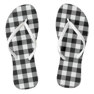Gingham-Karo in Schwarz und Weiß Flip Flops