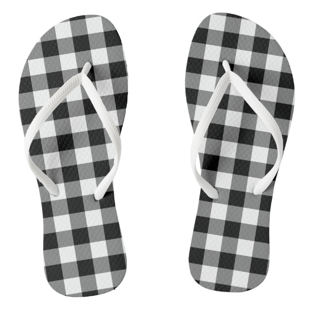 Gingham-Karo in Schwarz und Weiß Flip Flops (Fußbett)