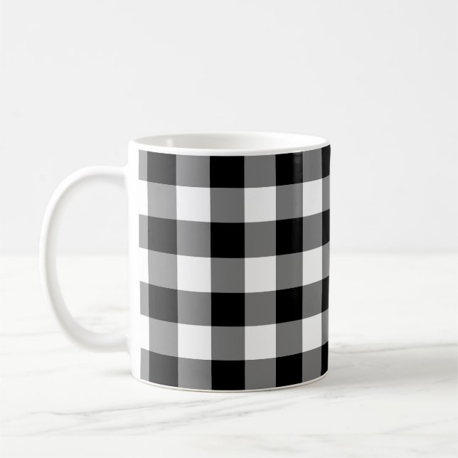 Gingham-Karo in Schwarz und Weiß Kaffeetasse (Links)