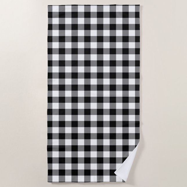 Gingham-Karo in Schwarz und Weiß Strandtuch (Vorderseite)