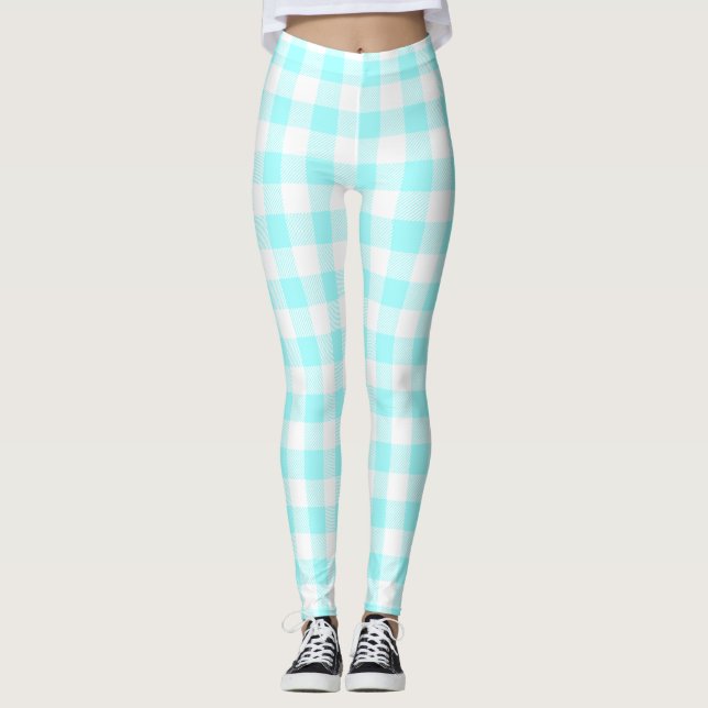 Gingham Karo Light Blue Leggings (Vorderseite)