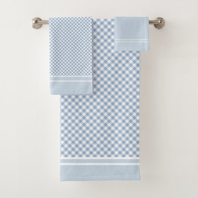 Gingham Karo Light Blue White Country Badhandtuch Set (Insitu)
