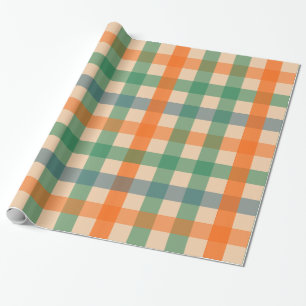 Gingham Karo Multicolor Pattern Orange Green Geschenkpapier