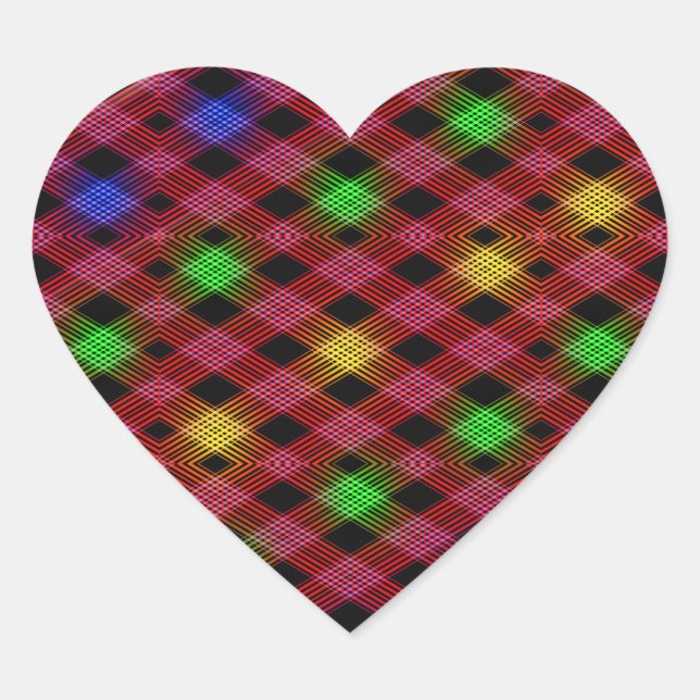 Gingham Karo Multicolored Pattern Herz-Aufkleber (Vorderseite)