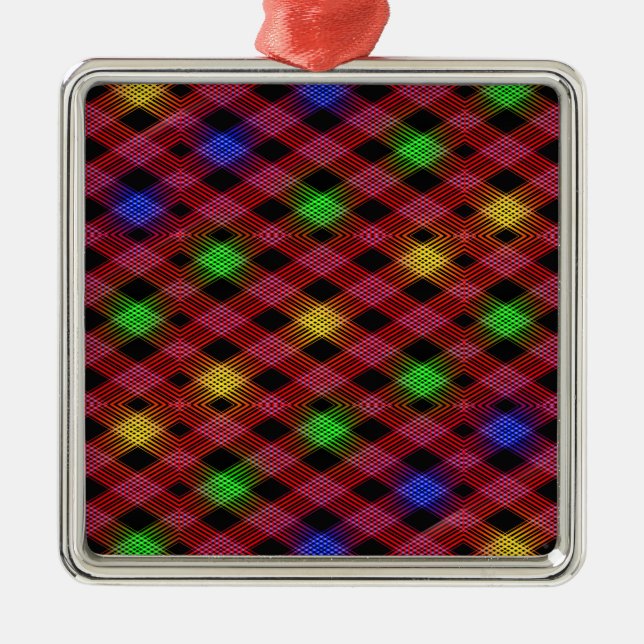 Gingham Karo Multicolored Pattern Ornament Aus Metall (Vorne)