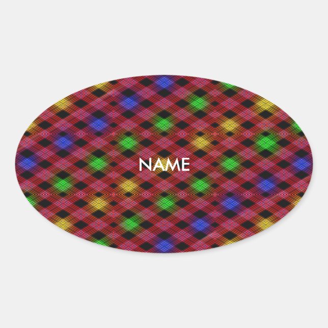 Gingham Karo Multicolored Pattern Ovaler Aufkleber (Vorderseite)