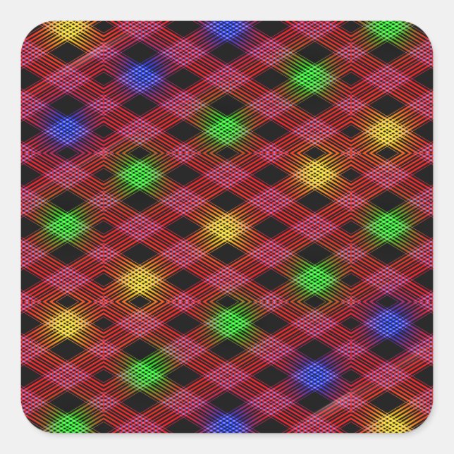 Gingham Karo Multicolored Pattern Quadratischer Aufkleber (Vorderseite)