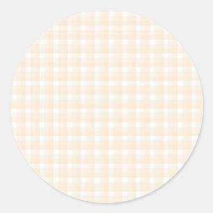 Gingham Karo Muster. Beige und Weiß. Runder Aufkleber