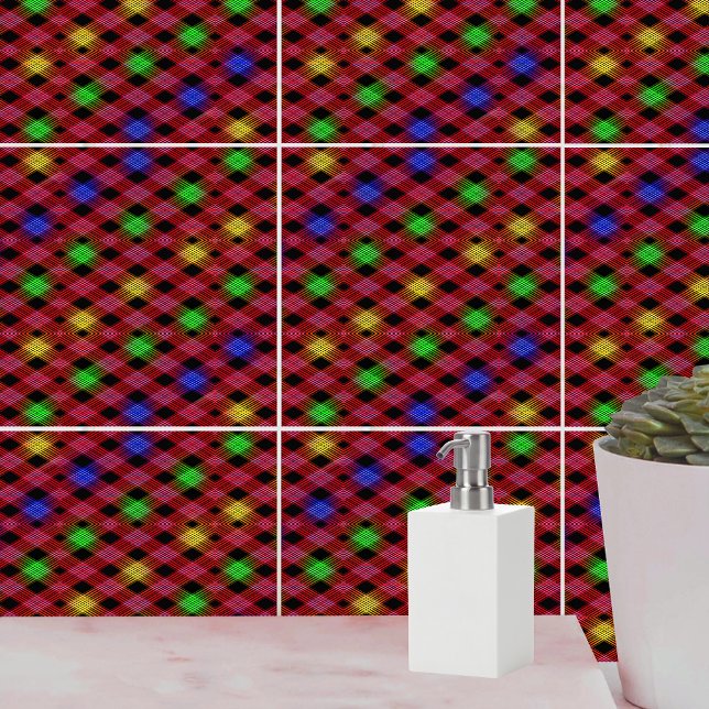 Gingham-Karo-Muster Fliese (Gingham Check Multicolored Pattern Ceramic Tile)