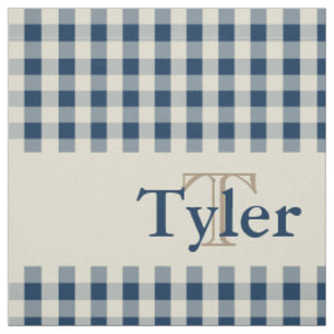 Gingham-Karo-Muster-Monogramm-Gewohnheits-Jungen Stoff