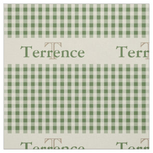 Gingham-Karo-Muster-Monogramm-weises Grün-Jungen Stoff