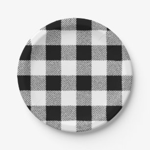 Gingham Karo Muster schwarz-weiß Pappteller