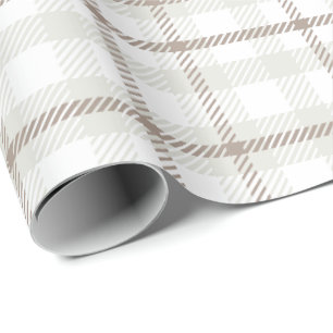 Gingham-Karo neutrales Kaffee-Latte-Streifen Geschenkpapier