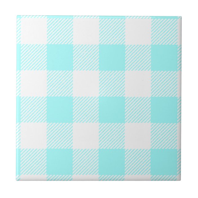 Gingham Karo Pattern (hellblau) Fliese (Vorderseite)