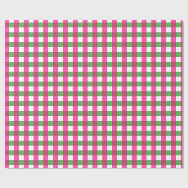 Gingham Karo Pattern Hot Pink und Green Geschenkpapier (Flach)