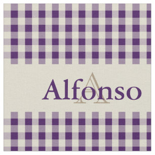 Gingham Karo Pattern Monogram Traube Lila Beige Stoff