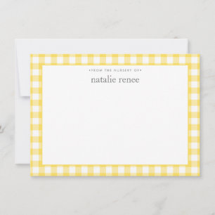 Gingham Karo Personalisiert Gelbe Flat Mitteilungskarte