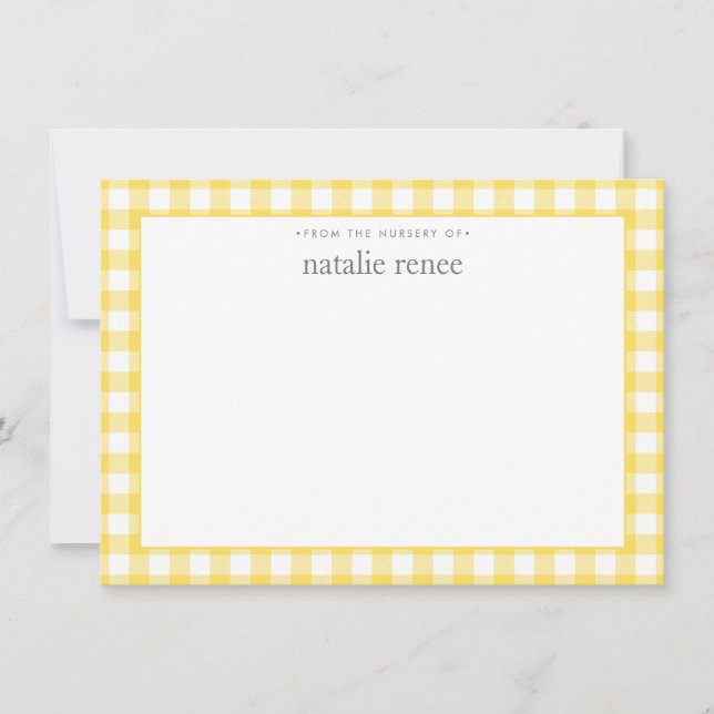 Gingham Karo Personalisiert Gelbe Flat Mitteilungskarte (Vorderseite)
