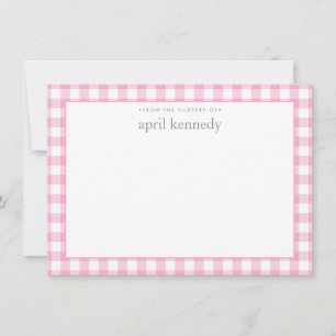 Gingham Karo personalisierte hellrosa Flat  Mitteilungskarte