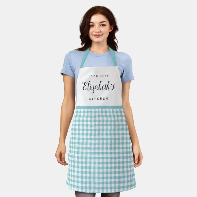 Gingham Karo personalisierte Küche Schürze (Getragen)