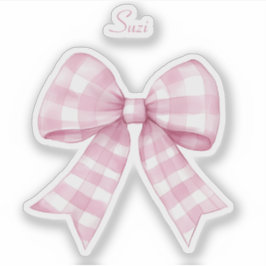 Gingham Karo Pink Bow mit Name Vinyl Sticker