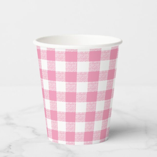 Gingham Karo Pink Paper Cup Pappbecher (Vorderseite)
