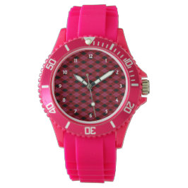 Gingham Karo Red und Black Sporty Pink Watch Armbanduhr